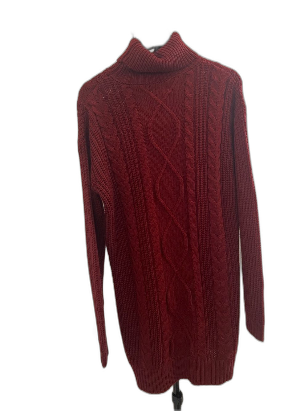 Everly burgundy Chunky Knit Turtleneck Tunic Sweater Dress - Medium